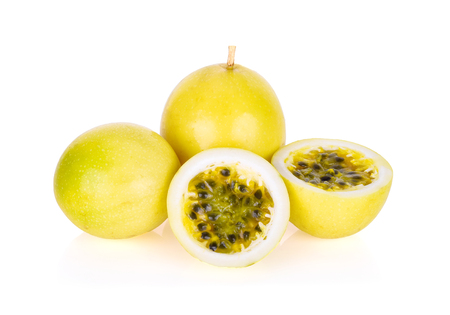 Passion fruit isolated on white backgroundの写真素材