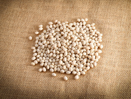 White bean isolated on sackの写真素材