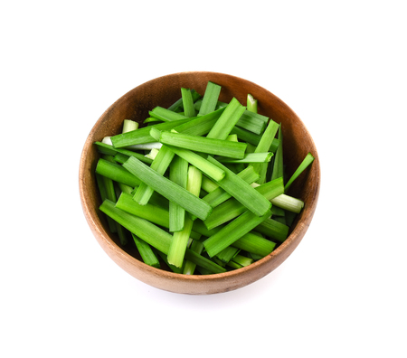 Garlic chives isolated on white backgroundの写真素材