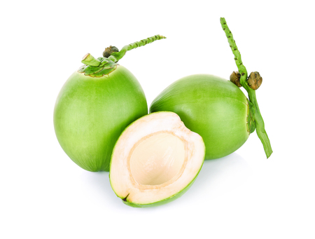 Green coconut isolated on white backgroundの写真素材