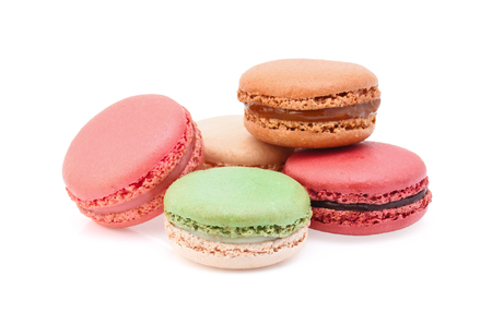 Sweet and colourful french macaroons or macaron on white backgroundの写真素材