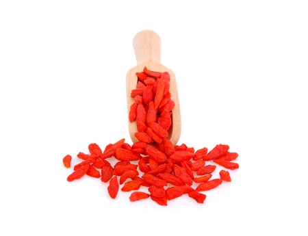 dried goji berries on white backgroundの写真素材