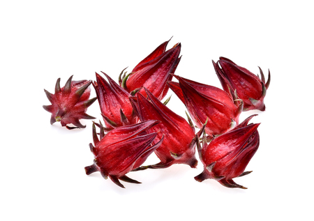 Hibiscus sabdariffa or roselle fruits on white backgroundの写真素材