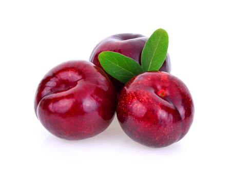 red cherry plum isolated on white backgroundの写真素材
