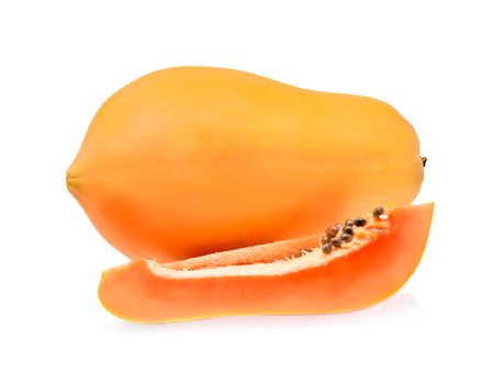ripe papaya isolated on a white backgroundの写真素材