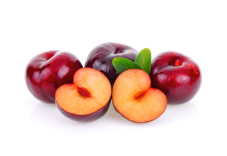 red cherry plum on white backgroundの写真素材