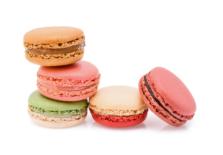 Sweet and colourful french macaroons or macaron on white backgroundの写真素材