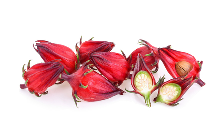 Hibiscus sabdariffa or roselle fruits isolated on white backgroundの写真素材