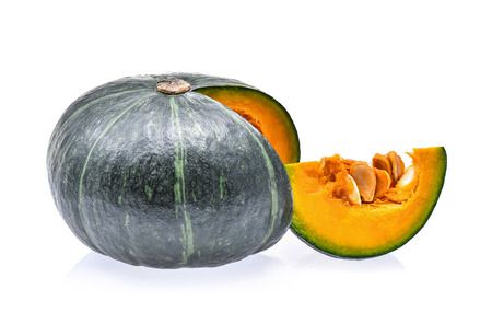Japanese pumpkin with seed on white backgroundの写真素材