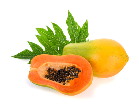 Papaya fruits isolated on white backgroundの写真素材