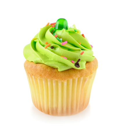 Green cupcake isolated on white backgroundの写真素材