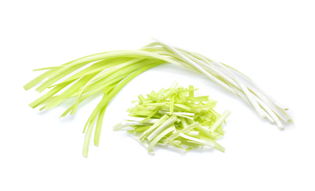 garlic chives isoalted on white backgroundの写真素材