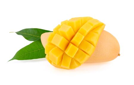 mango slice isolated on white backgroundの写真素材