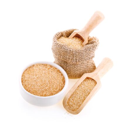 Brown sugar isolated on white backgroundの写真素材
