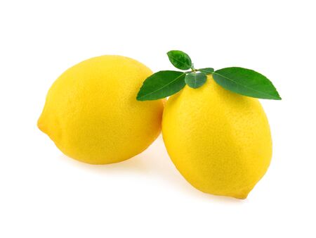 lemon fruit with leaf isolated on white backgroundの写真素材