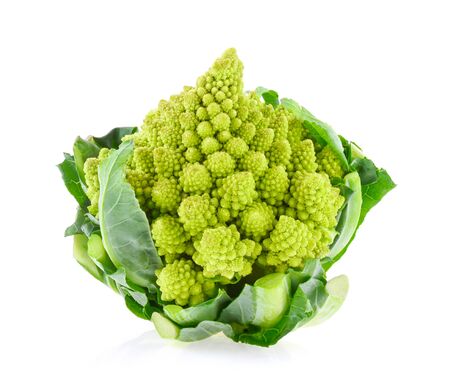 Romanesco broccoli or Roman cauliflower isolated on white backgroundの写真素材