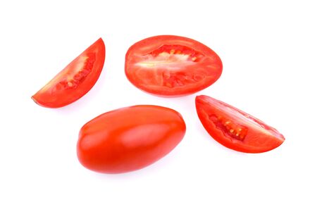 Cherry plump tomato isolated on whiteの写真素材