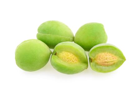 Green plum isolated on whiteの写真素材