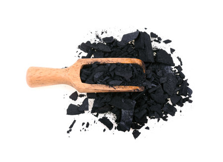 Natural wood charcoal or hard wood charcoal isolated on white backgroundの写真素材