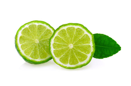 Green tea leaf on white backgroundの写真素材