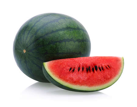 half of watermelon isolated on white backgroundの写真素材