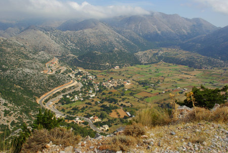 Cretan village. View from the mountainの写真素材