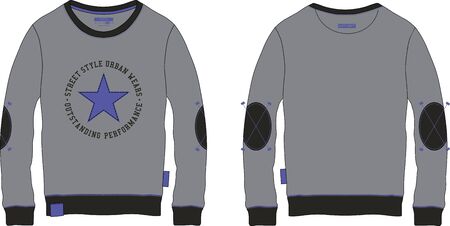 Boys man teens hoodie long sleeve t-shirt wear technical template textile cotton drawing patternのイラスト素材