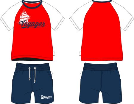 Boys t-shirt reglan shorts suit set voyager shipのイラスト素材