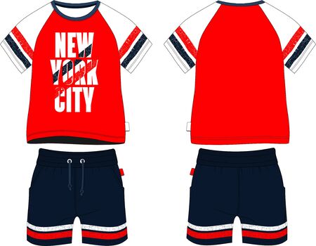 Boys t-shirt reglan short set new york cityのイラスト素材