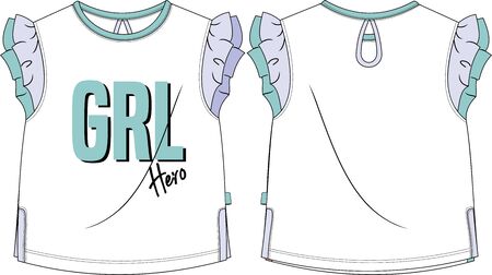 Girls t shirt model hero print textile templateのイラスト素材