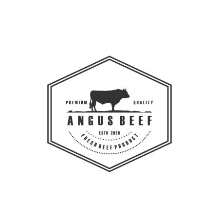 Retro Vintage Cattle / Angus / Beef Emblem Label logo design vectorのイラスト素材