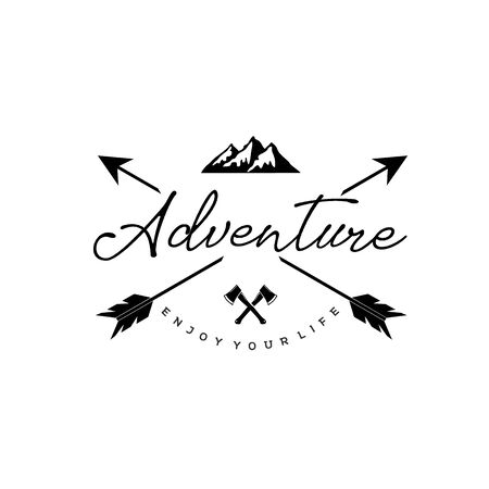 adventure lettering logo with arrows and bonfire.  Hipster logo style. Vector illustrationのイラスト素材