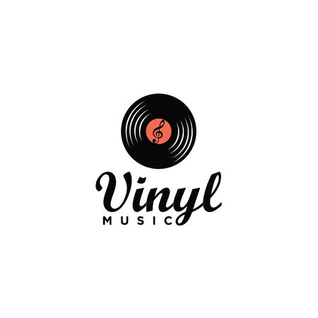 Retro Vintage Classic Gramophone Music Vinyl Record with Treble Clef icon, Logo design inspiration.のイラスト素材