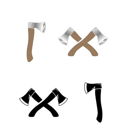 Crossed Ax. Wood chopping tool. Realistic style and silhouette ax logo designのイラスト素材