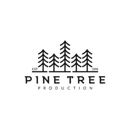 Pine, Spruce tree vintage retro hipster line art Logo designのイラスト素材