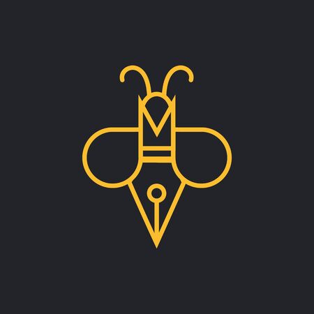 Writer Bee logo. pen with bee concept with Monoline style logo designのイラスト素材