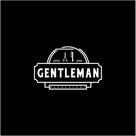 Vintage Barbershop Logo Design With Razor Scissors and hair comb Elementsのイラスト素材