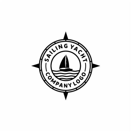 compass with sailing boat logo designのイラスト素材