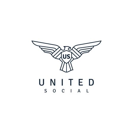 Simple and Elegant Eagle Hawk Falcon and security shield Logo design with line art styleのイラスト素材