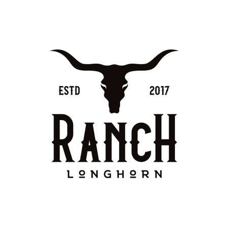 Vintage Retro Texas Longhorn Buffalo Bull Cow cattle for Western Farm Ranch Country logo designのイラスト素材