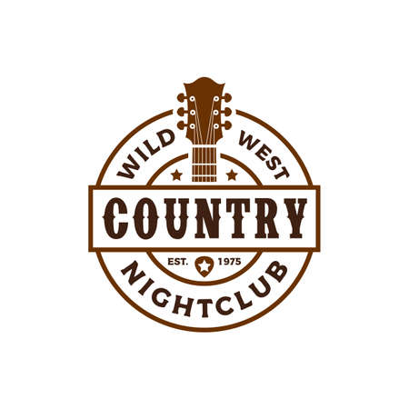 Vintage retro Classic country music, guitar vintage retro Emblem Badge Label Stamp logo designのイラスト素材