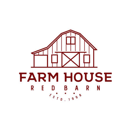 Vintage Retro Wood Barn Farm Minimalist Logo design with line art styleのイラスト素材