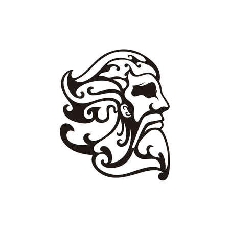 Greek god Zeus. Ancient Greek God Sculpture Philosopher. Face Zeus Triton Neptune  designのイラスト素材