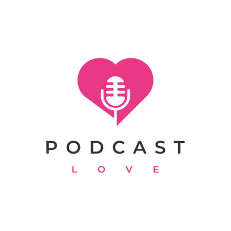 Love heart symbol with microphone for podcast  designのイラスト素材