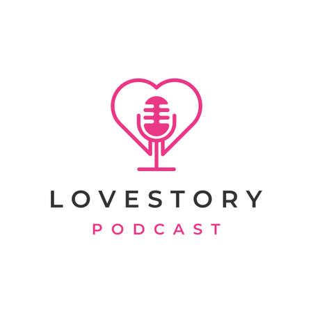 Line art Love heart symbol with microphone for podcast  designのイラスト素材