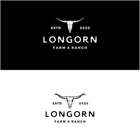 Texas Longhorn logo, Country Western Bull Cattle Vintage Retro Logo Designのイラスト素材