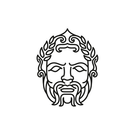 Greek god Zeus Line Art . Ancient Greek God Sculpture Philosopher. Face Zeus Triton Neptune  Designのイラスト素材