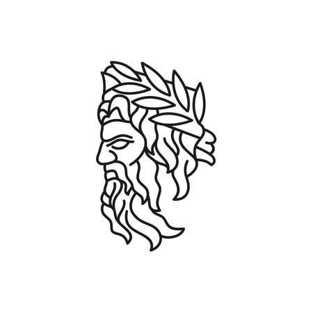 Greek god Zeus Line Art . Ancient Greek God Sculpture Philosopher. Face Zeus Triton Neptune Designのイラスト素材