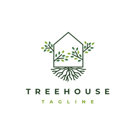 Tree and House logo design vector isolated, abstract tree logo designのイラスト素材