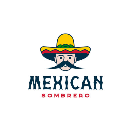 Mexican man with Hat Sombrero, Mexican food, Mexican cuisine restaurant Vintage Label Logo Designのイラスト素材
